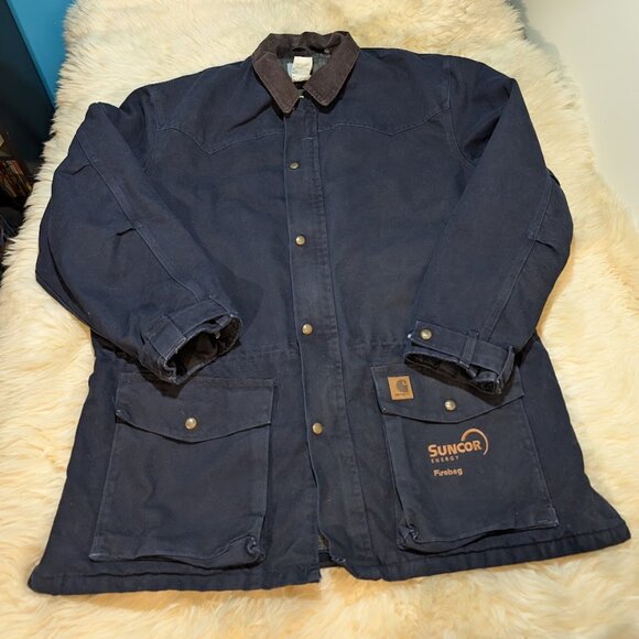 Carhartt Navy Blue Chore Coat Blanket Lined Size XL - Picture 1 of 13